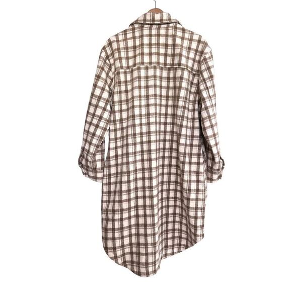 Buffalo David Bitton Large Flannel Cream Brown Plaid Long Line Shacket Cabincore - Picture 10 of 11